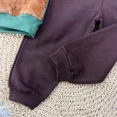 Conj. Casaco Great Friends com Pelinhos e Calça de Moletom - Verde e Marrom